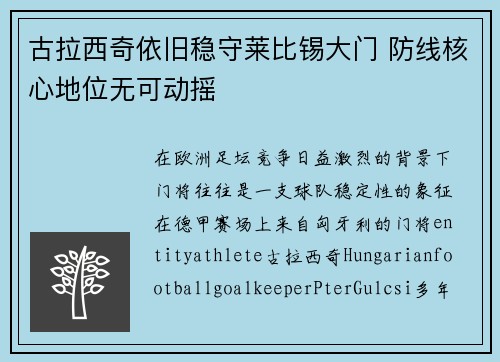 古拉西奇依旧稳守莱比锡大门 防线核心地位无可动摇 古拉西奇依旧稳守莱比锡大门 防线核心地位无可动摇